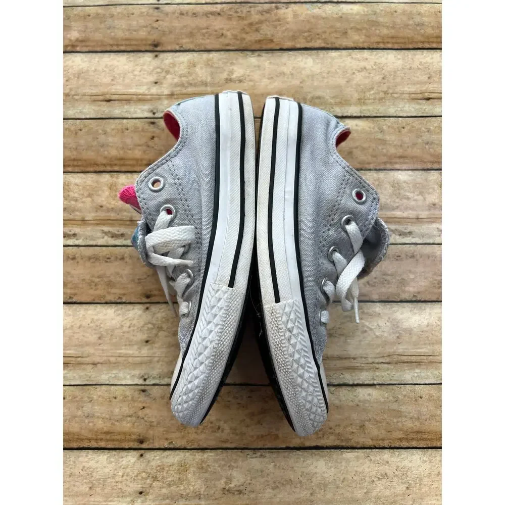 Converse Gray Neon Pink Star Print Double Tongue Girls Size 13